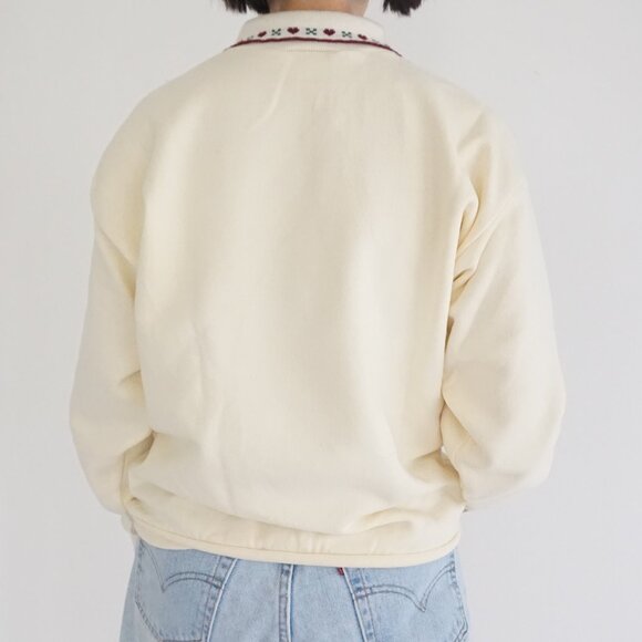 Vintage Cream Cotton Cabincore Eclectic Grandpa Country Graphic Sweatshirt L - Picture 2 of 10